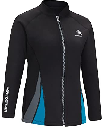 Women 2mm Neoprene Wetsuits Top - Women Wetsuits Jacket, Front Zip Warm Long Sleeve Swimming Scuba Surfing Diving Suit Top