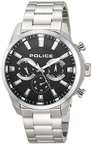 Police Herren Armbanduhr Menelik in der Farbe Silber mit Edelstahlarmband, Gehäusedurchmesser: 46 mm, PEWJK2204201