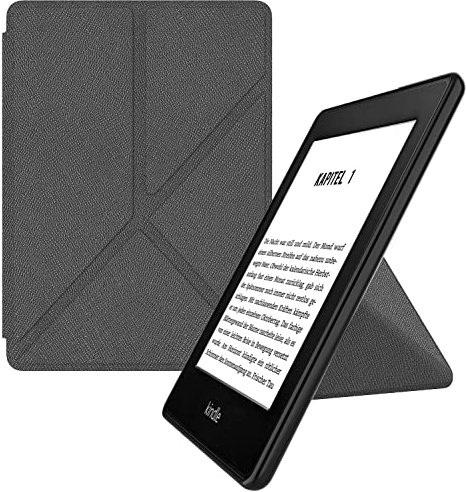 MyGadget Origami Hülle für Kindle Paperwhite 10.Generation [ Modell 2018 - PQ94WIF - 6 Zoll] - Kunstleder - Auto Sleep | Wake Funktion - Flip Case in Grau