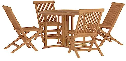 vidaXL 5-TLG. Garten-Essgruppe Klappbar Massivholz Teak, Outdoor-Essgruppe, Essgarnitur Garten, Essgruppe aus Holz, Outdoor-Essgruppen