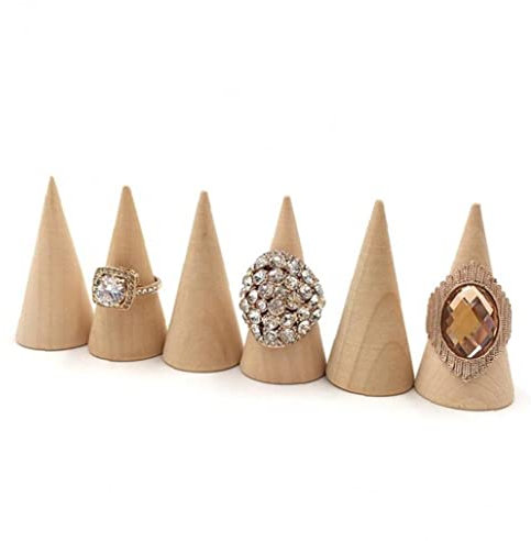 Porte Bague Cône en Bois, 5 Pcs Présentoir Bague en Bois, Petite Tour Organisatrice Bague, Fournitures de Rangement pour Décoration Photoshoot DIY Business