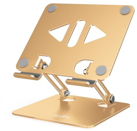 Aoviho Tablet Stand Holder for Desk Adjustable Tablet Holder, Foldable Aluminum Desktop Tablet Holder for iPad Samsung Galaxy Tabs Amazon Kindle Fire,All Tablets 4-12 inch, Gold