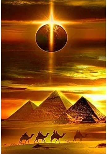 YSCOLOR Diamant Painting Diy 5D Diamant Malerei Kits Ägyptische Pyramiden Sonne Und Kamel Full Drill Round Diamond Art Malen Nach Zahlen Kits Für Anfänger 30x40cm