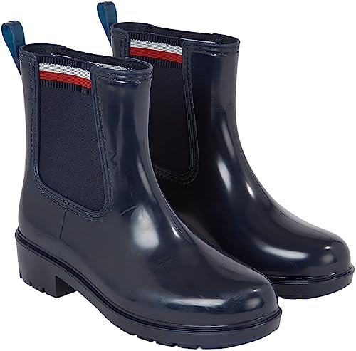 Tommy Hilfiger Stivali in Gomma Donna Corporate Elastic Rainboot Mezza Altezza, Blu (Space Blue), 37 EU