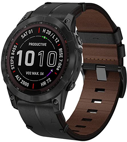 TOPsic Leder Armband für Garmin Fenix 7, 22mm Ersatzarmband Quick-Fit Uhrenarmband für Fenix 6/Fenix 6 Pro/Fenix 5/Fenix 5 Plus/Forerunner 935 945/Instinct 2/Approach S60 S62/Fenix 8 47mm