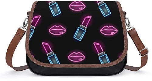 Wangsxing Umhängetasche Damen Neon-Lippe Schultertasche Crossbody Tasche Leder Handytasche Geldbörsen Für Mädchen 31x22x11cm