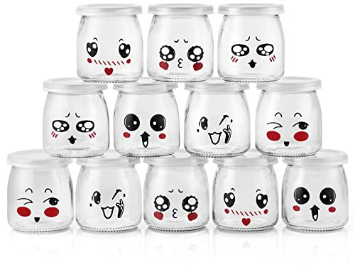 Skelang 12 Pcs 200ml Pudding Glass Bottle, Yogurt Jars with Lids, Dessert Storage Bottle for Honey, Jelly and Milk