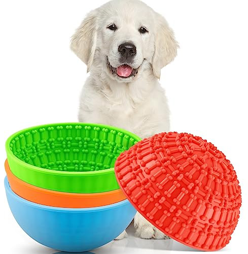 Patelai 4 Pcs Dog Lick Bowl, Interactive Dog Slow Feeder Bowl, Boredom Anxiety Eliminate, Lick Mat Wobble Silicone Feeder for Pet Oral Health for Calming Toy Enrichment, 4 Colors