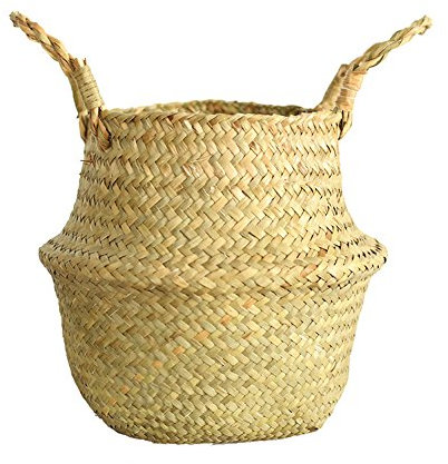 Gelb&Schwarz Macetas de mimbre de hierba marina para exteriores, cesta plegable, cesta de almacenamiento, decoración de hierbas al aire libre