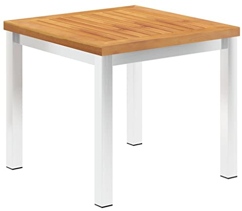 ZQQLVOO Garten-Beistelltisch 45x45x38 cm Massivholz Akazie Edelstahl Garten Terrasse Esstisch Campingtisch Partytisch Geeignet für Balkone, Terrassen, Decks