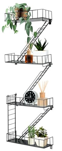 Zonon Fire Escape Wandregal, hängendes Feuerschutzregal, Metallleiter, Dekoration, cooles Bücherregal, Wand-Organizer, Wand-Schweberegale, Actionfiguren-Regal für Zuhause, Schlafzimmer, Zimmer (4
