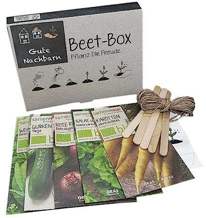 Bio Beet Box - Gute Nachbarn - Saatgut Set inklusive Pflanzkalender und Zubehör - Geschenkidee für Hobbygärtner