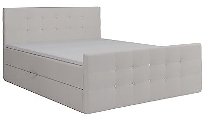 KEF Paris Boxspringbett 160x200 cm - Bett mit Matratze und Topper - Doppelbett mit Bettkasten - Polsterbett mit Kopfstütze - Bonell-Matratze H3 - Beige Enjoy