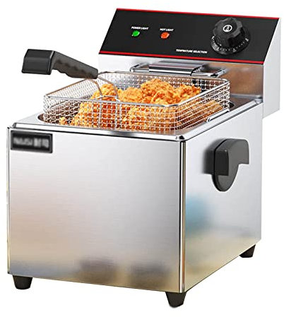 ANIFM Friteuse Professionnelle électrique Commerciale, friteuse en Acier Inoxydable, avec Panier et Bouton de température pour la Cuisson des Frites, des rondelles d'oignon, du Poulet Frit et Plus