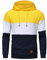 YuKaiChen Herren Pullover Herren Patchwork Hoodie Langarm Jacquard Kaputzenpullover Farbblock Sweatshirt mit Taschen Gelb Weiß Marine Klein
