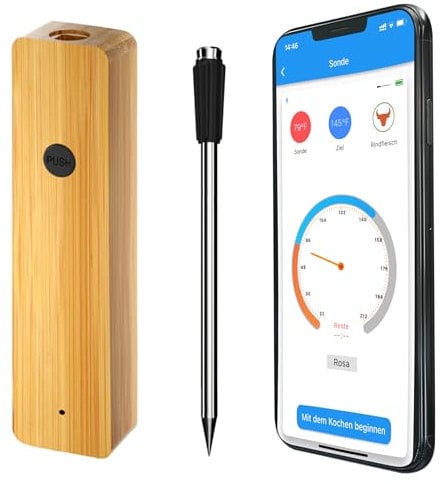 Termometro per barbecue senza fili, con due sonde più sottili, APP Bluetooth, 100 m, termometro per arrosti, per forno, barbecue, rotisserie Airfryer (One Probe)