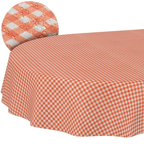 ANRO Tischdecke abwaschbar Vichy-Karo Rot oval 160x140 cm Tischwäsche | ideal für Garten, Terrasse & Esszimmer – Gartentischdecke wetterfest – schmutz- & wasserabweisend, pflegeleicht
