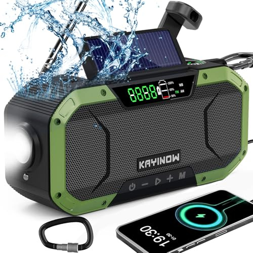Radio a manovella di emergenza, radio digitale portatile con batteria AM FM, radio solare ricaricabile impermeabile NOAA, radio a carica con caricabatterie per telefono da 5000 mAh, torcia, lampada da