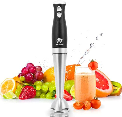 SUPERLEX Stainless Steel Hand Blender 2-Speed & Turbo Mode Handheld Food Mixer for Making Baby Food,Purées,Shakes,Smoothies,Soups,Sauce 700W Stick Immersion Blender