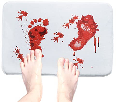 Voihamy Halloween Blut Badematte | Blutige Badematte | Bloody Footprint Halloween Badematte | Halloween Dekorative Horror Bodenmatte | Schnell Trocknender Bodenteppich Mit Fußabdrücken