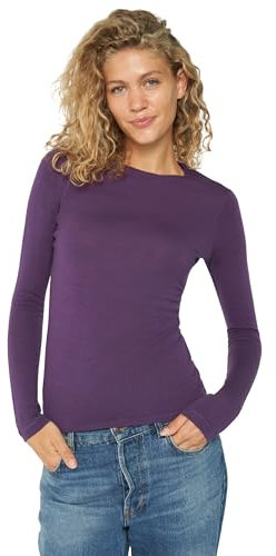 DANISH ENDURANCE Thermal Tops Womens, Merino Wool Base Layer Womens, Thermal Long Sleeve Shirt for Winter, Purple, XL