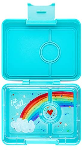 yumbox Misty Aqua Snack Box con bandeja arcoíris - Bento de 3 compartimentos 6,7x5,1x1,8 | Apto para niños | Bocadillos Saludables | Sin BPA y fácil de limpiar