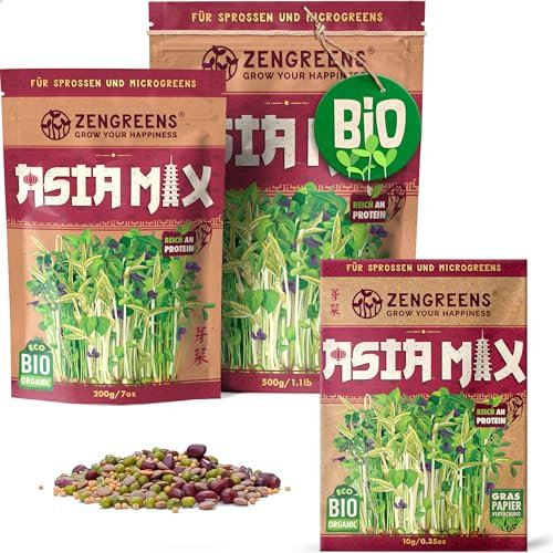 ZenGreens® - Bio Asia Sprossensamen Mischung - Wähle zwischen 10, 200g und 500g - Asia Mix Sprossensamen Mischung - Sprossen Samen Mixtur für asiatische Küche - Microgreens - für Sprossenglas