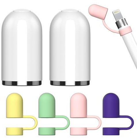 IJHYGD 2 PCS Tappi per Apple Pencil di 1 Generazione (2 Tappi Bianchi,4 Supporti per Tappi) Ipencil Magnetico, Tappo di Ricambio Magnetico e Tappo di Ricambio in Silicone Anti-Perdita