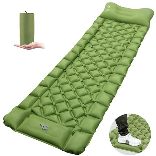 ONTYZZ Matelas Gonflable Camping Ultraléger Tapis de Couchage 1 Place avec Oreiller & Pompe à Pied Lit Gonflable Joignable Matelas Plein Air pour Tente Trekking Plage