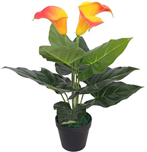 Gecheer Kunstpflanze Künstliche Calla-Lilie mit Topf, Tischdeko Haus Balkon Büro Deko Dekopflanze Kunstbaum Künstliche Pflanze kunstpflanzen im Topf,Gesamthöhe: 45 cm Polyester:100% Rot und Gelb