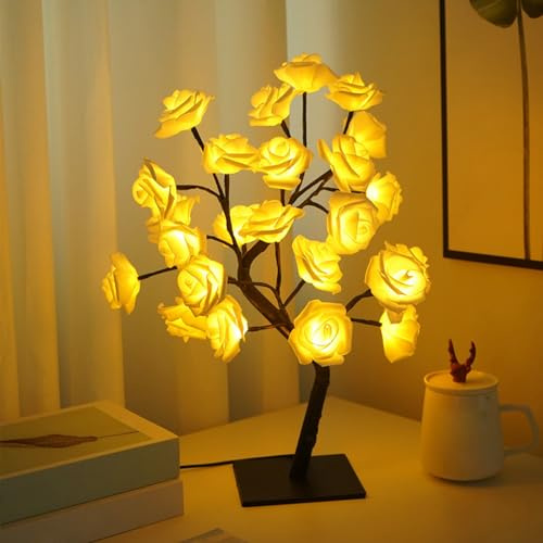 CHENRI Tree Lamp, Rosenbaum-Lampe, Leuchtende Rosen-Blumen-Baum-Lampe, Rosa Blume Bonsai Tischleuchte, LED Lichterbaum Nachtlicht, Baum Lampe Dekoratives Licht für Haus Schlafzimmer Party (Gelb)