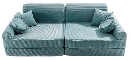MEOWBABY Kindersofa – Spielsofa für Kinder – Weiche Klappsofa mit Schlaffunktion – Kuschelecke für Kinderzimmer, Cord, Türkis