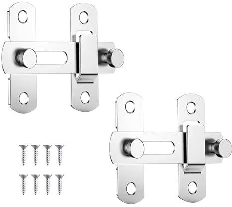 2 Stück Türverriegelungen,Schiebetür Schloss, Türriegel edelstahl,Riegel tür,Gartentor Schloss,Türriegel Innen 180 grad,Riegelschloss,Gitterrostsicherung (Silber)