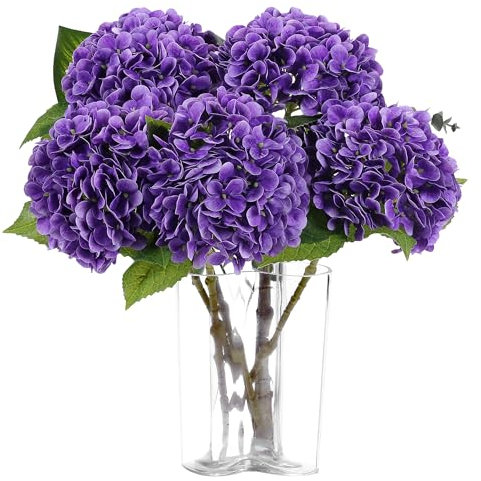 Coferset 5pcs Hydrangea Artificial Flowers Real Touch 20 inch Lifelike Hydrangea Flower for Home Wedding Office Party Living Room Decoration (Purple#2)
