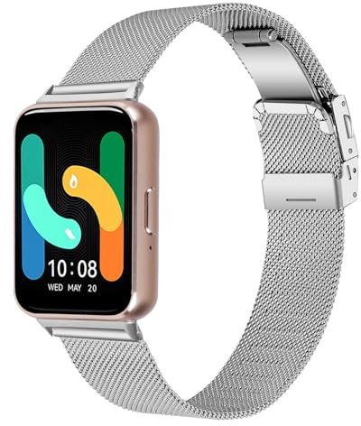 Gimuk Strap Compatible with Samsung Galaxy Fit 3 Strap, Metal Mesh Loop Stainless Steel Wristband Adjustable Replacement Watch Band Bracelet for Galaxy Fit 3 SM-R390 Smartwatch (Silver)