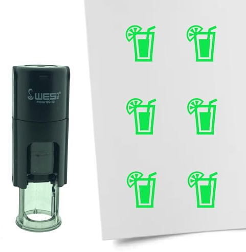 CombiCraft Selbstfärbender Stempel Cocktail in Grün, 10mm rund - Ideal für Bulletjournals und Treuekarten