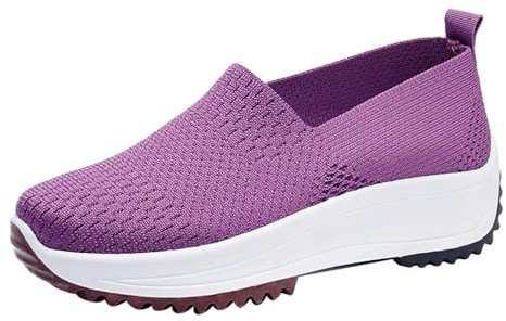 SRTUMEY Scarpe da ginnastica sportive da donna, alla moda, tinta unita, con plateau, plateau, senza lacci, scarpe estive, Viola, 37 EU