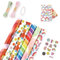 Geschenkpapier Set, 6 Stück Geschenkpapier Geburtstag Natur Bunt Geburtstagspapier mit Klebeband Hanfseil Aufkleber Geschenkverpackung Papier Hochzeit Packpapier