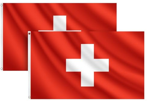 COCOSY 2 Stück Schweiz Fahne - 90 x 150 cm 100% Polyester Schweizer Flagge mit Messing-Ösen - Wetterfeste & Langlebige für Sport & Feierlichkeiten