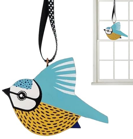 Nuyhadds Rotkehlchen-Ornament, Rotkehlchen-Vogelornament aus - Sentiment Robin Anhänger,Rotkehlchen, Vogel, Holzornament, Tierfigur, handgefertigt, Geschnitzte Dekoration für die Heimdekoration