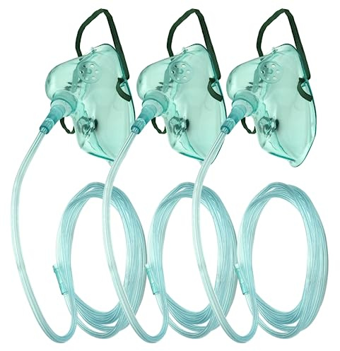 DWCHECK 3 Pack Oxygen Mask for Face Adult with 7 Ft Tube, Oxygen Mask with Adjustable Elastic Strap,DEHP Free and Latex Free Material - Adult Standard L,Green