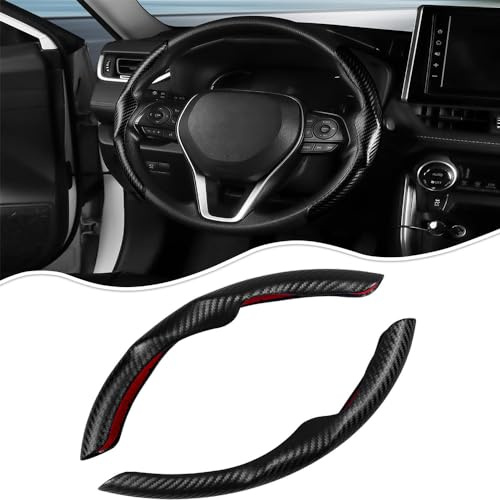 OFFCURVE Carbon Fiber Car Steering Wheel Covers Steering Wheel Covers 2PCS | Steering Wheel Tray Car Decorations D and O Shape Steering Wheel Cover Suitable for Most Models 37-38CM