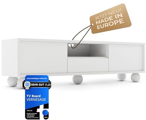 VERNESAGE TV Board – Fernseher-Lowboard [mit Buchenholz-Füßen] & Schrank mit Kabelmanagement - Sideboard für Wohnzimmer | TV-Tisch, Kommode, Fernseh-Regal | Modern Living Room Cabinet