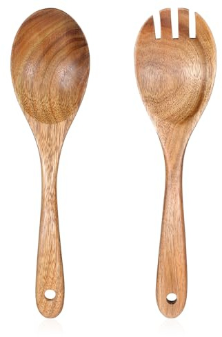 2 Stück Salatbesteck Holz, Wood Salatbesteck Akazienholz Salat Besteck Set Servierlöffel Holz Küchenhelfer 26cm Langgriff Holzbesteck Salatlöffel Und Salatgabel Zum Mischen Und Kochen Salat, Pasta