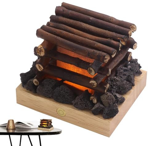 Troncos de fuego falsos: troncos de chimenea LED, troncos eléctricos de imitación para chimenea, lámpara de hoguera recargable por USB con 3 modos ajustables, lámpara de leña falsa LED 3D, luces