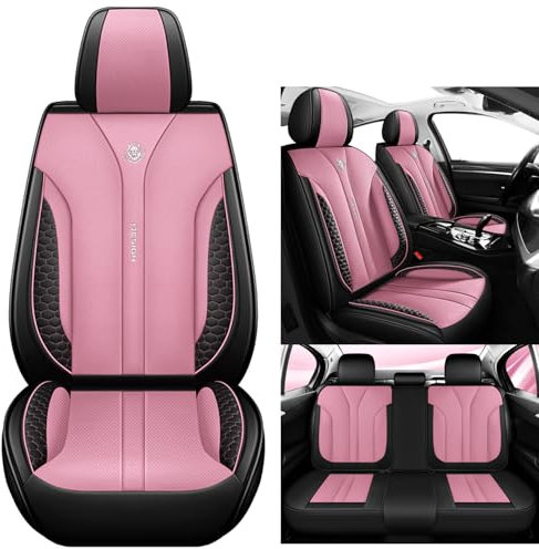 Eunncu Autositzbezüge komplettes Set Universal in Stylish Design | Schonbezüge für Vordersitze und Rückbank | Auto Sitzbezüge Airbag Kompatibel | Premium Wasserdicht Sitzbezug, Rosa