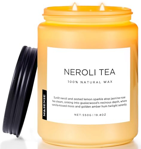 M&SENSE NeroliTee Duftkerze (550g, 110h) – 2-Docht Blumenduft Kerze aus Sojawachs – Hocharomatisch, nicht toxisch – Aromatherapie für Bad & Büro – Einzugsgeschenk​