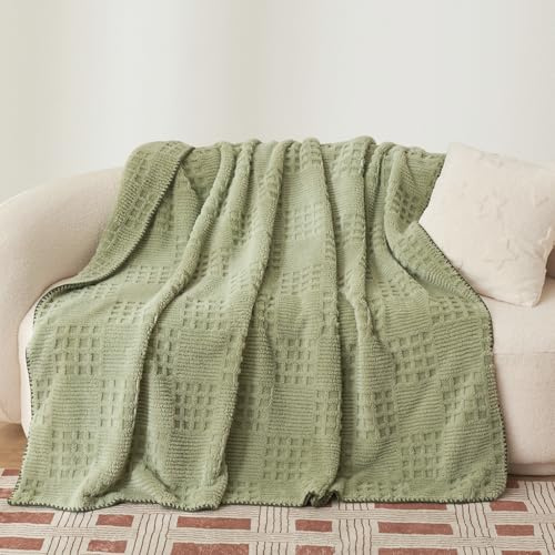 Miyacare Kuscheldecke Decken 150x200 cm, Couchdecke, Überwurf, Weiche und Warme Fleecedecke, Waffelmuster Wohndecke, Gemütliche Korddecke, Kuscheldecke Flauschig (Grasgrün, W150 x L200CM)