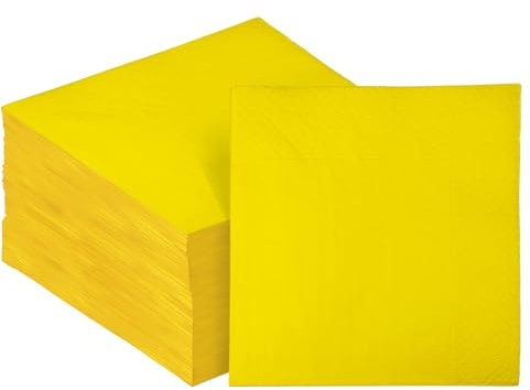 Gcardist Lot de 120 serviettes à cocktail, jaunes, jetables, en papier, 12,7 x 12,7 cm, pour cocktail, dîner, mariage, fête d'anniversaire, dessert, vin