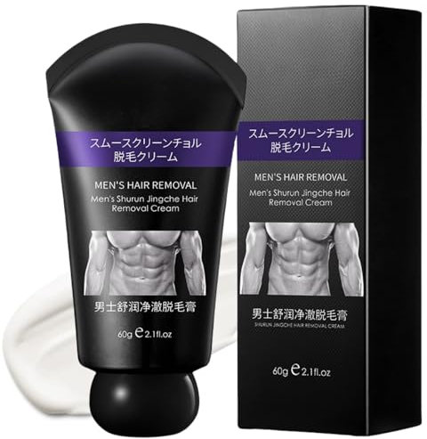 Haarentfernungscreme Männer, Japanische Hautpflegeformel, Schmerzfreie & Feuchtigkeitsspendende Enthaarungscreme für Bart, Gesichtshaare, Brust, Achseln, 60g